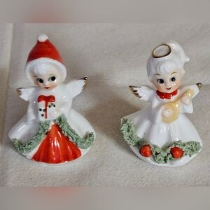 Vintage Napco Bone China Set of 2 Angel Figurines with Spaghetti Trim